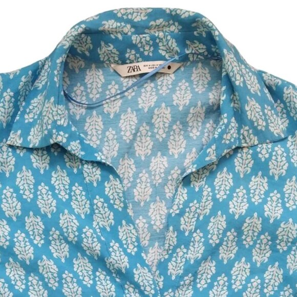 Zara The Carly Printed Mini Dress NWT L Blue Block Print - Picture 6 of 10